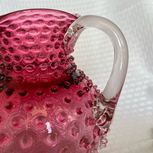 Vintage Cranberry Hobnail Large Pitcher & Dew Drop Glass Bowl | 1950s - Picture 11 of 16